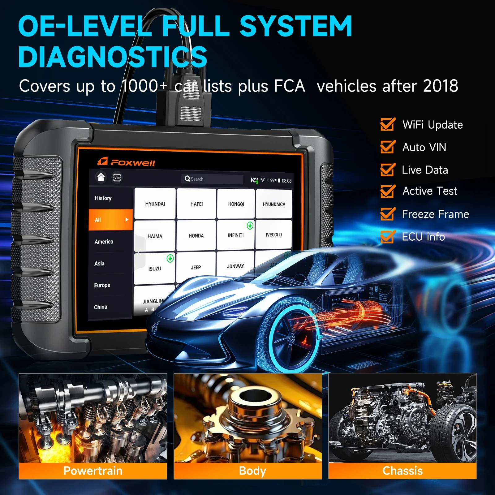 Picture 3: FOXWELL NT809 Automotive Scanner Bidirectional Test All System 30+ Reset Injector Coding Throttle Relearn Diagnostic Tool
