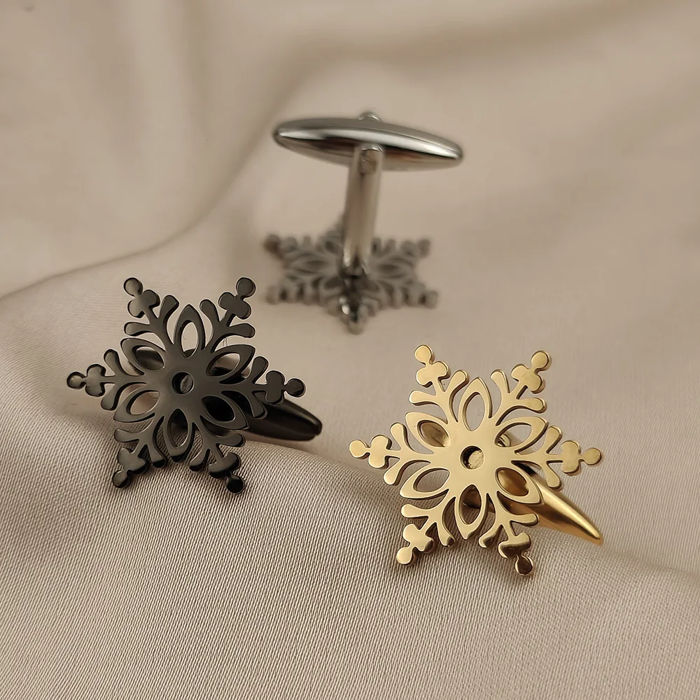 

2Pcs Snowflake Flower Cufflinks Male French Shirt Fashion Cuff Links For Men's Jewelry Designer Band Christmas Gift