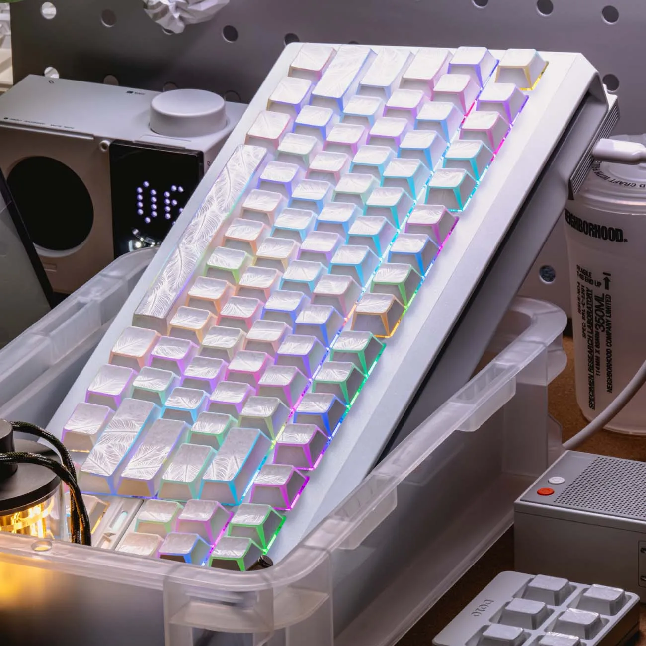 White Feather Keycap Set Cherry Profile Double Shot PBT Side Printed Backlit Keycaps for MX Mechanical Keyboard 61/87/104 Keys
