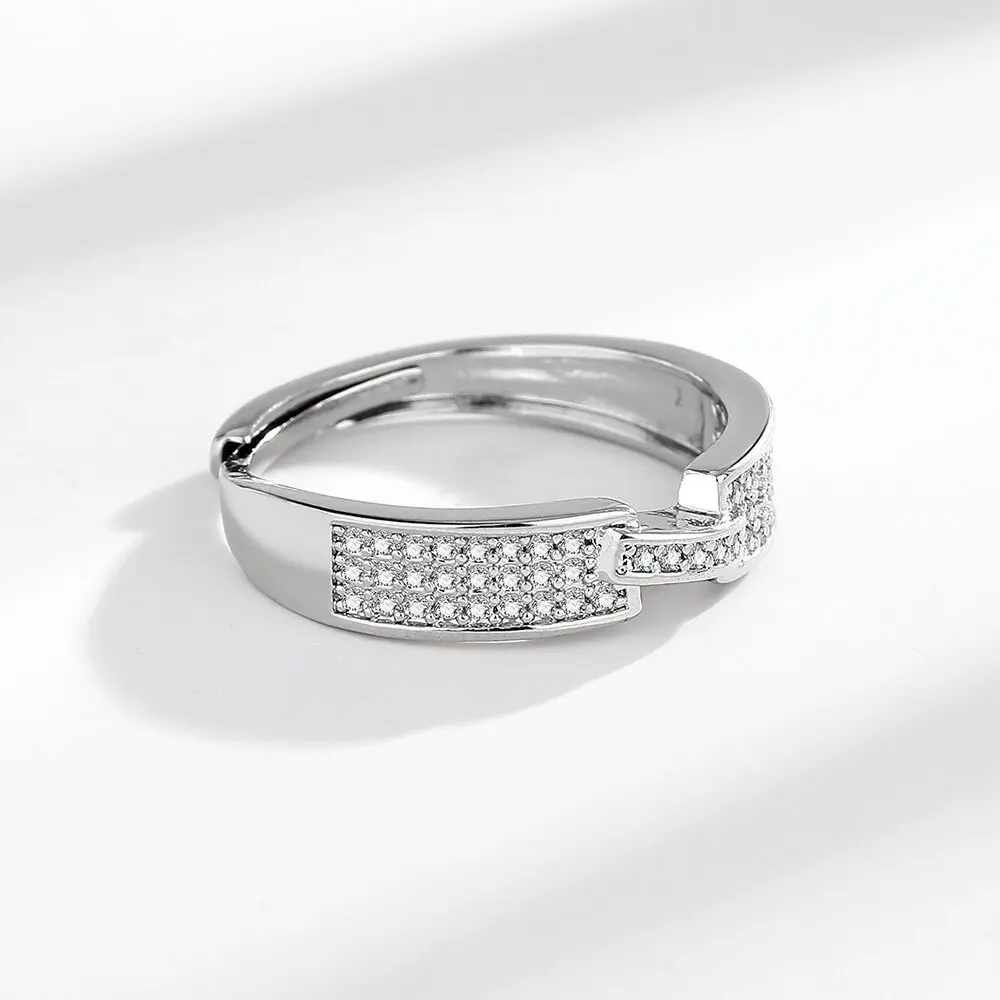 خاتم خفيف فاخر فردي على الطراز البارد من الفضة الإسترليني عيار 925 بتصميم هندسي قابل للتعديل