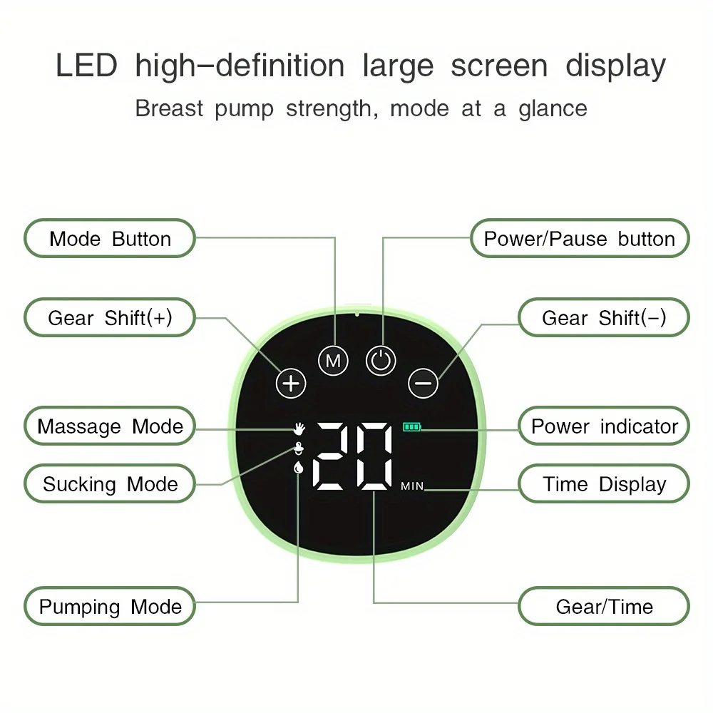 Przenośny bezprzewodowy do noszenia na piersi wyświetlacz LED 3 tryby-9 poziomów niski poziom hałasu kolektor mleka z piersi łatwy w obsłudze