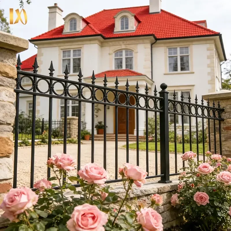 Carved Decorative Wrought Iron Fence with Floral Pattern Rustproof Villa Driveway & Yard Security Railing