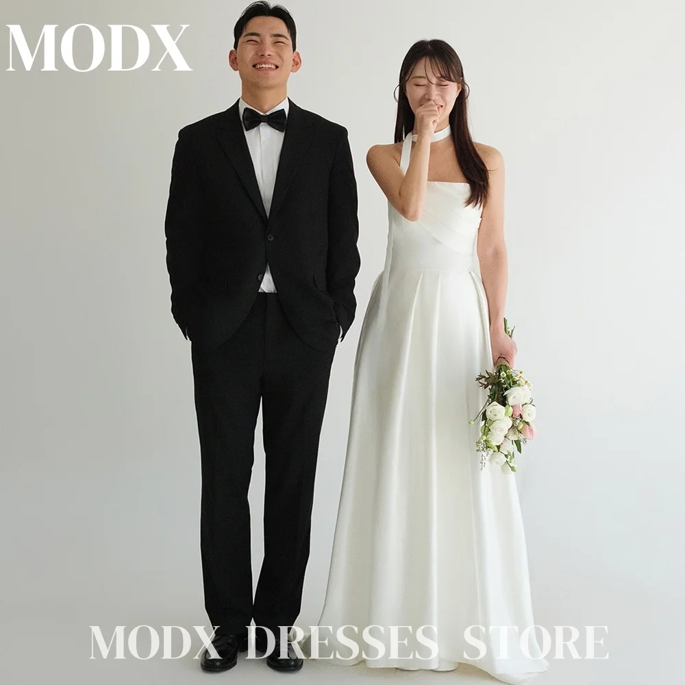 MODX Elegant Strapless A-line Wedding Dresses Sleeveless 웨딩드레스 Pleat Korea Photoshoot Floor-Length Customised Bride Gowns 2025