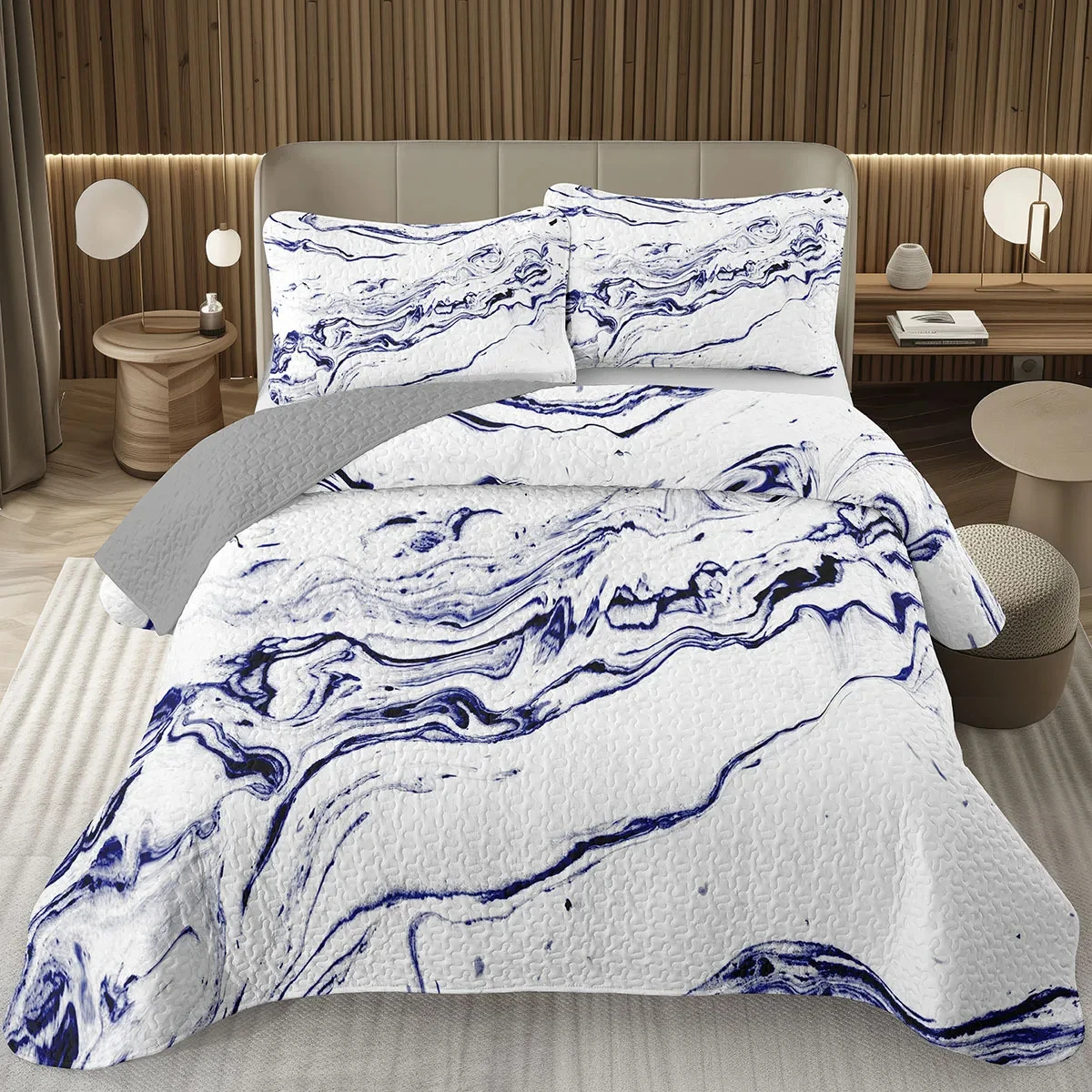 

Marble Grain Bedspread Twin King,Abstract Marble Texture Design Quilted Marbling Coverlet Set Ink Fluid Art Quilt Set Home Decor