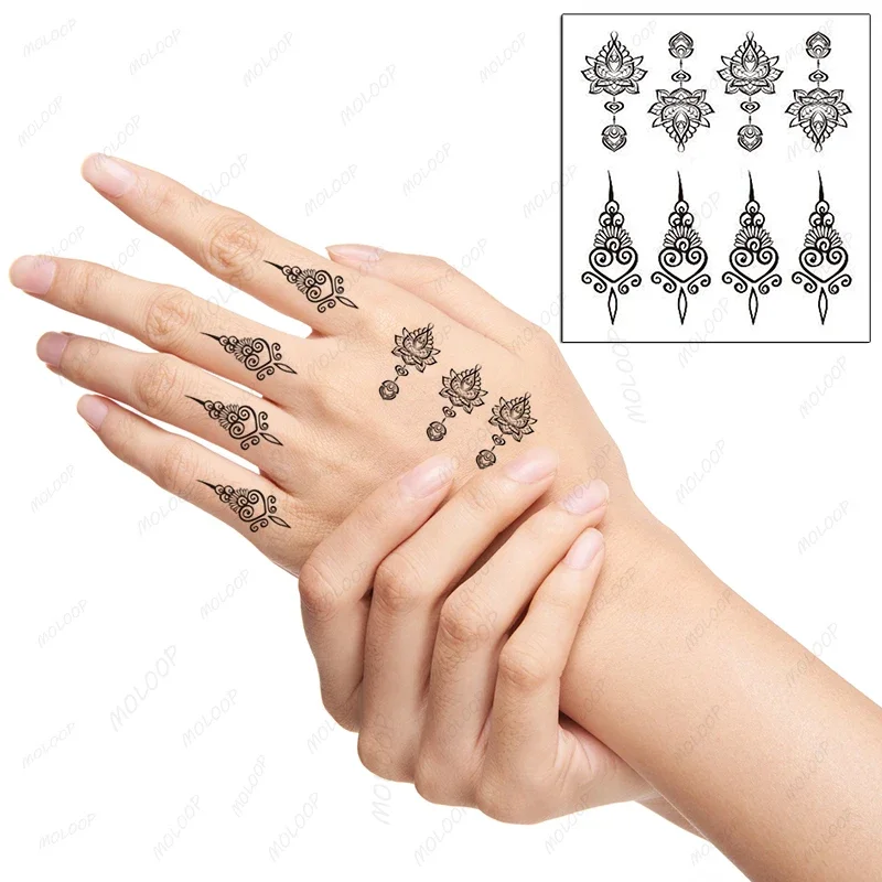 Waterproof Tattoo Sticker Mandala Totem Flower Black Fake Tatoo Hand Finger Water Transfer Flash Body Small Art Temporary Tatto