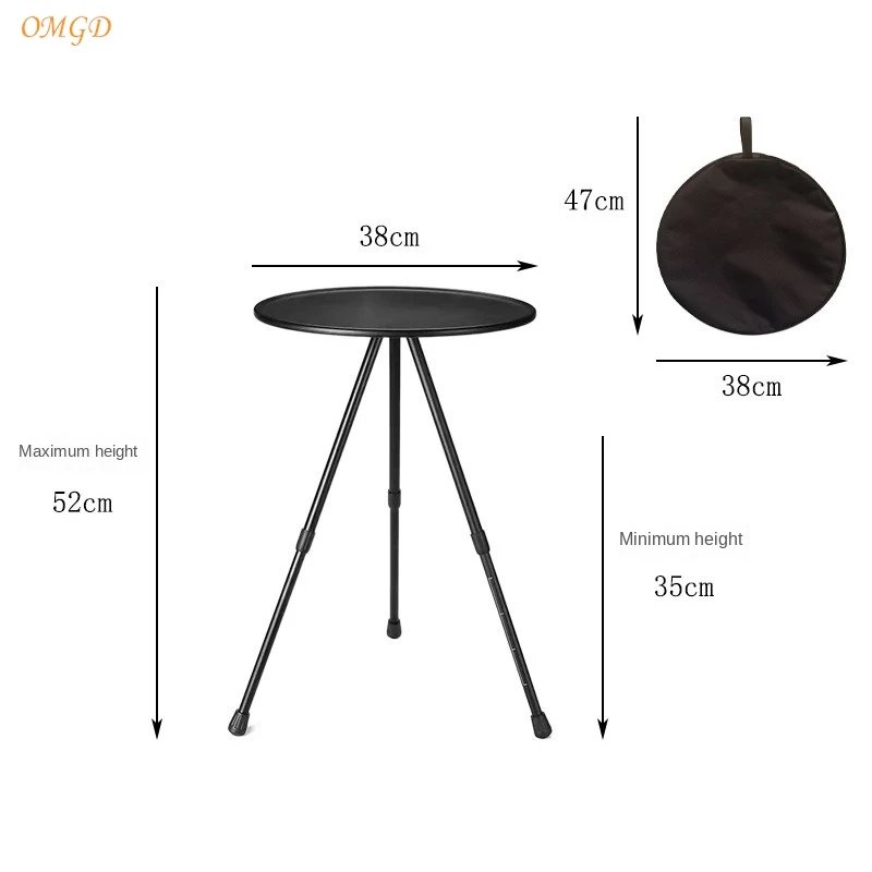 Outdoor Camping Aluminium Alloy Portable Small Round Table Lightweight Lifting Simple Tea Table Camping Three-legged Table Home