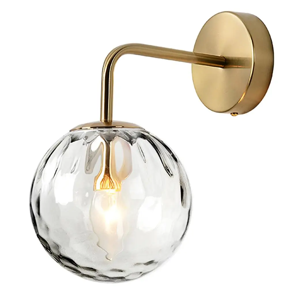 

Wall Light Golden Glass Ball Lamp Clear Not Dazzling Metal Base for Indoor Bedroom Kitchen Dining Room Supplies