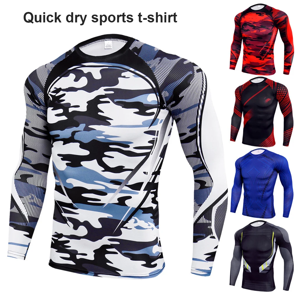 Maglietta a compressione da uomo Quick Dry manica lunga Fitness Running abbigliamento sportivo collant Bodybuilding intimo termico grigio