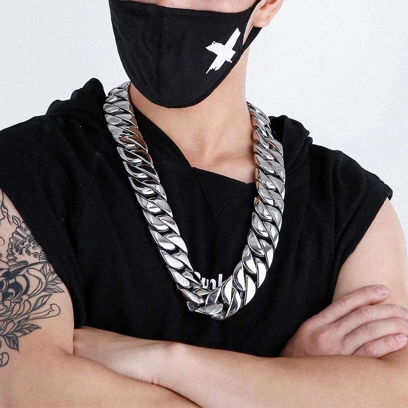 31mm Big Heavy Chunky Cuban Bracelet & Necklace Jewelry Set - 316L Stainless Steel - KB49305-D