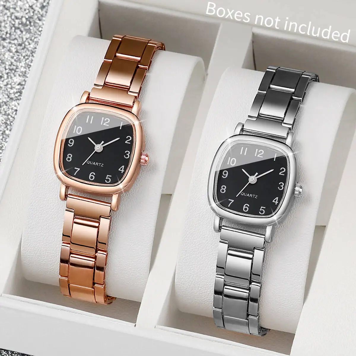 2PCS/Set Fashion Square Women Watches Simple Arabic Dial Quartz Wristwatch for Women Clock Reloj Mujer（Without Box）