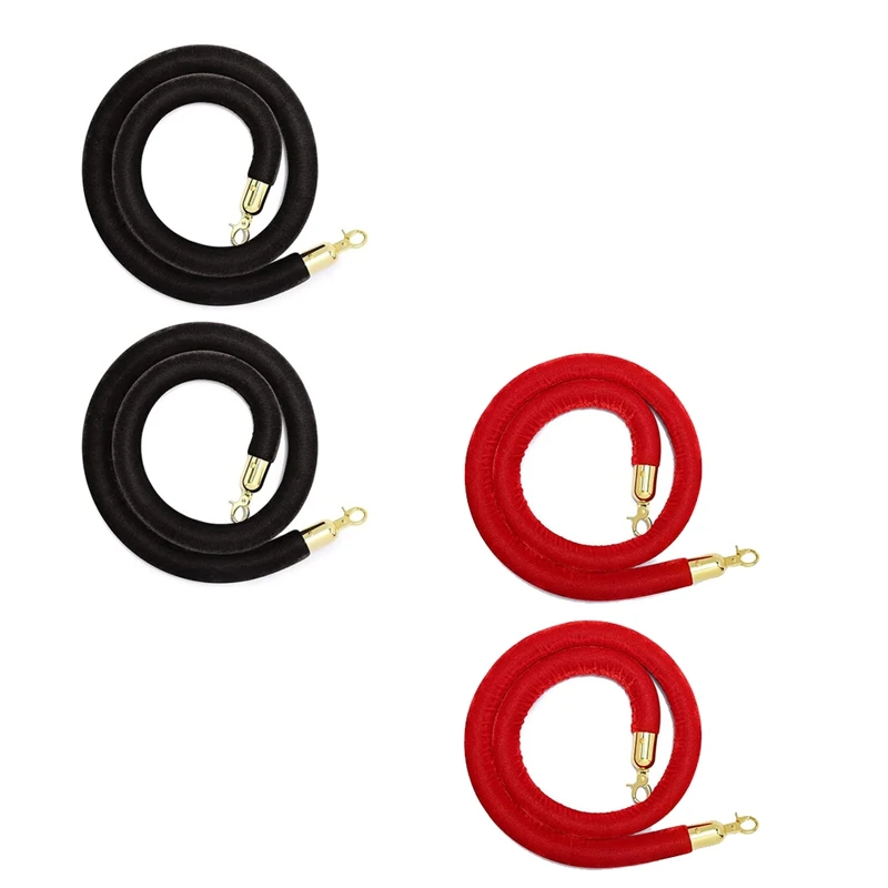 A76X-2 パック ベルベットスタンションロープ ゴールドフック付き 群衆制御ロープ 安全バリア レッドカーペット装飾 5フィート