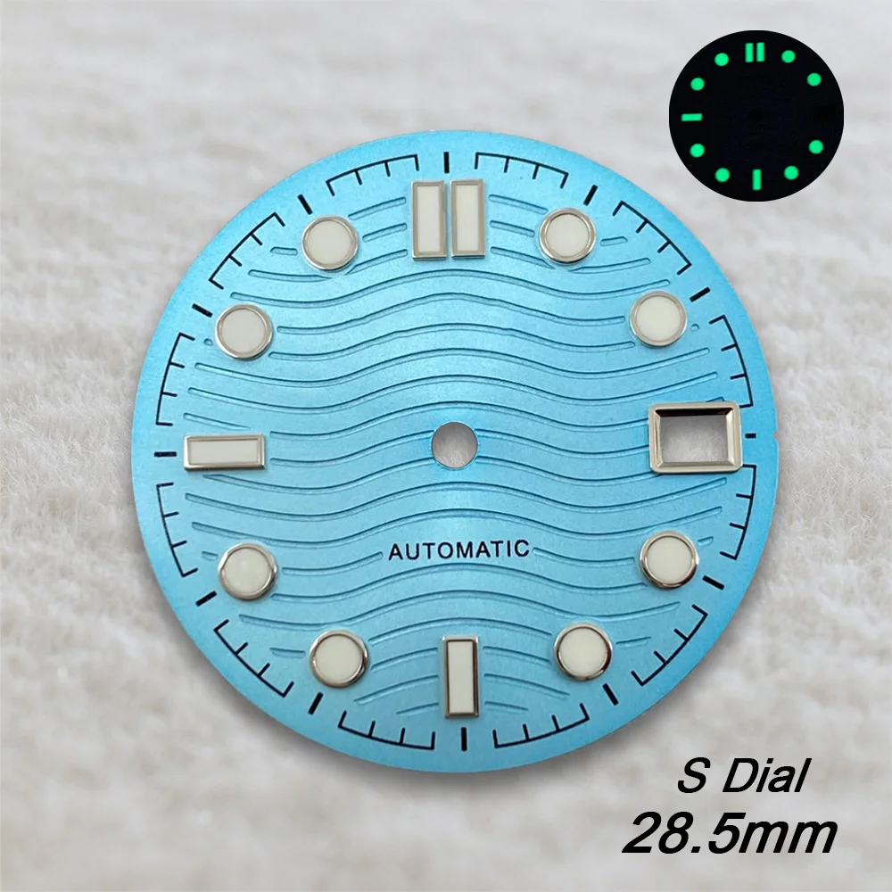 High-Quality Nh35 Dial S Logo 28.5mm Wave Dial Suitable For NH36 Movement  Green Luminous Watch Accessories Repair Tool