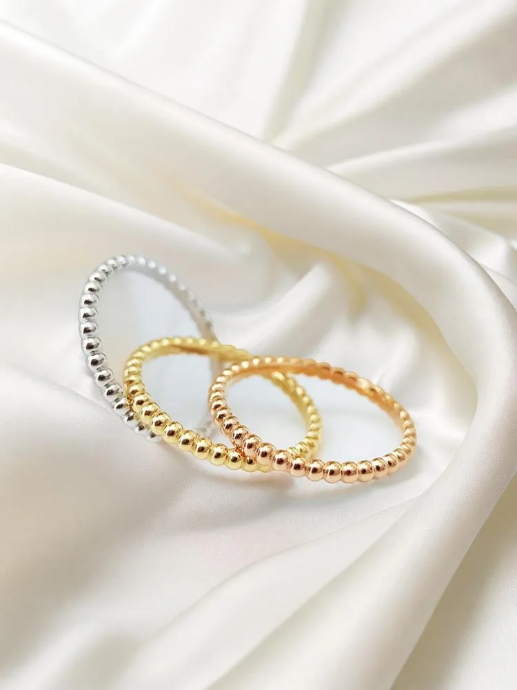 خاتم نسائي أنيق بخرز دائري من الفضة الخالصة مع حواف ذهبية وردية عيار 8 قيراط، مناسب للإصبع السبابة، بتصميم بسيط على طراز إنس... #1