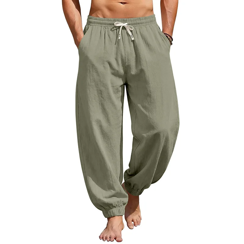 Europäische und amerikanische Freizeithose für Herren: Sommerliche Strand-Leinenhose in Übergröße mit Bündchen am Knöchel – Detail 29