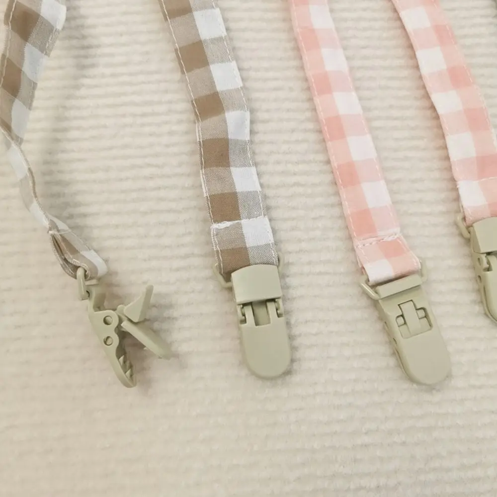 Anti-lost Embroidery Baby Cloth Pacifier Chain Lattice Bear Soother Holder Dummy Clips Adjustable Nipple Holder Clips Toddler