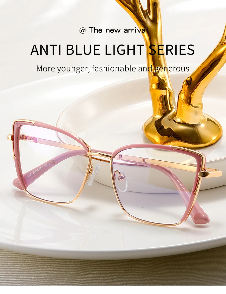 BEMORE High-Quality Metal Cat Eye Progressive Glasses Women Butterfly Anti-Blue Ray Multifocal Photochromic Prescription Eyewear