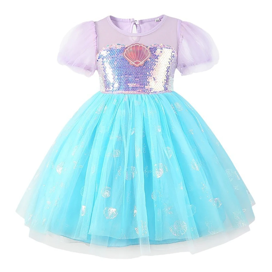 Girls Summer Sequin Mermaid Cosplay Dresses Sparkling Details Ideal for Birthday Party Stage Performances Tulle Layers Ball Gown