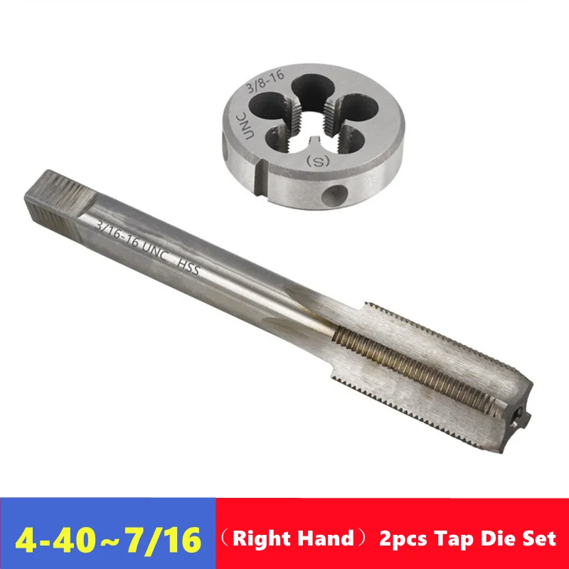 2pcs Right Hand American Tap Die Set 1/8 3/16 1/4 5/16 3/8 7/16, Used for Machine Tool Internal and External Thread Tapping