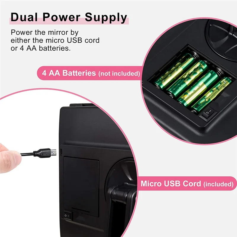 Miroir de maquillage à trois volets avec 22 lumières LED, grossissement 10X/3X/2X, miroir cosmétique de bureau de Table éclairé et pliable Portable