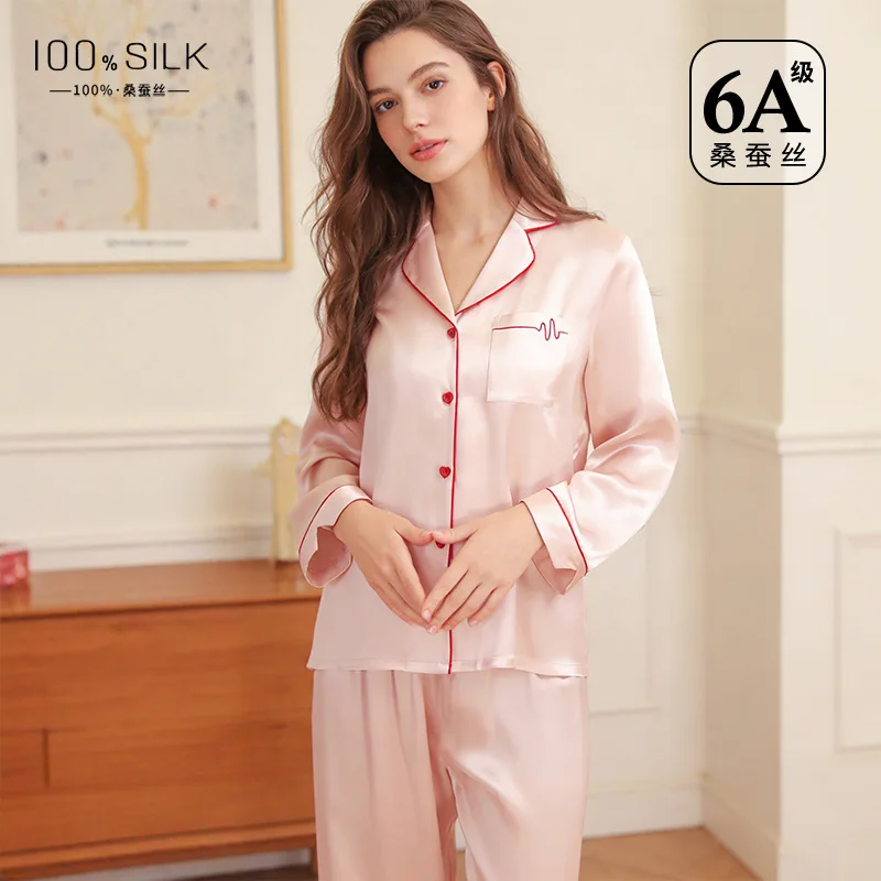 2026 Autumn  Women Pajamas,100% Mulberry Silk Simple Casual Loungewear Set Wearable Outside