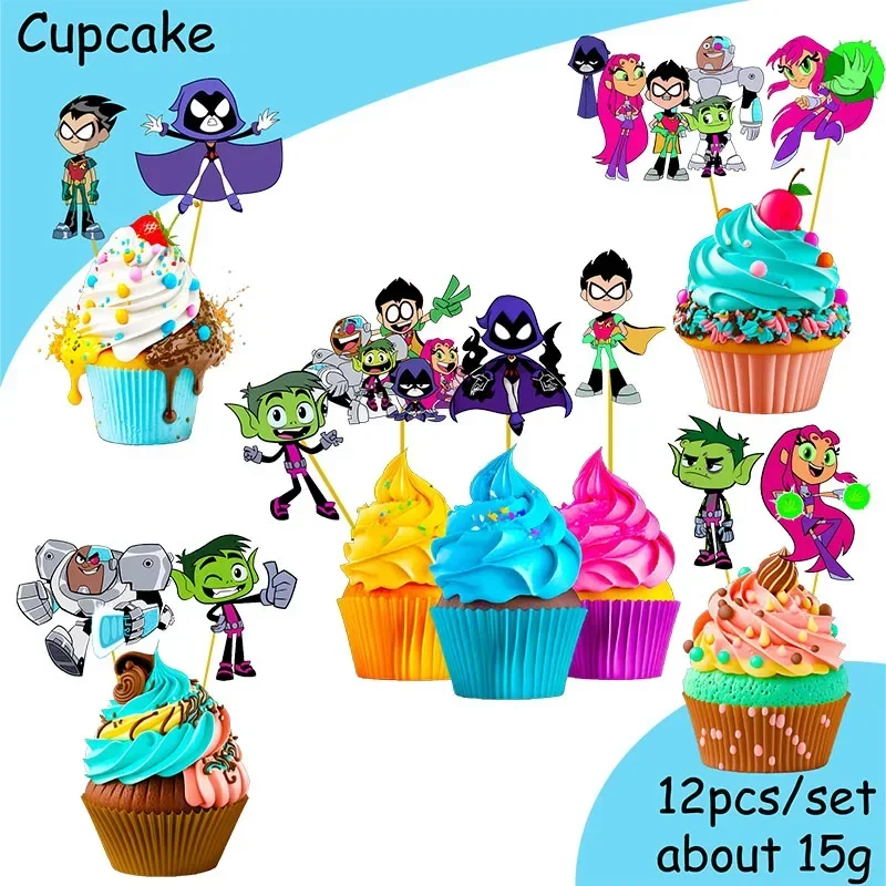 Teen Titans Go Thema Verjaardagsfeestje Decoraties Taart Topper Verjaardagsbeker Stroom Stickers Kidsparty Benodigdheden Decor