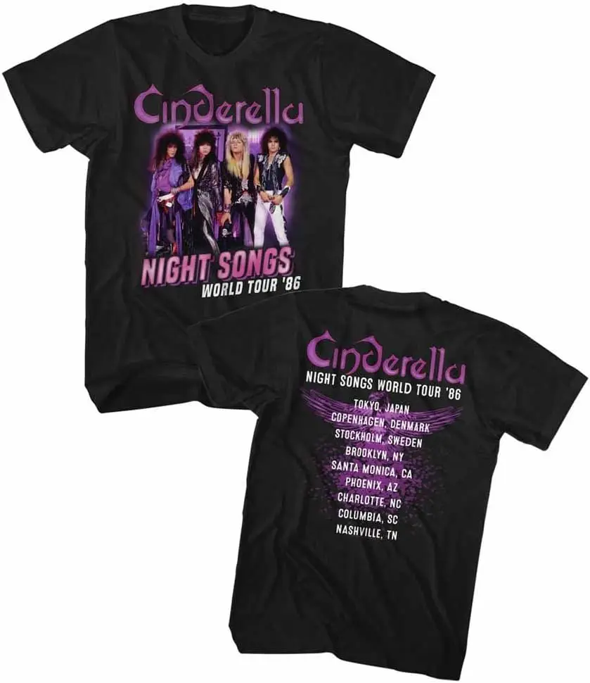 Cinderella Rock Band Night Songs Tour Black 2-Sided Adult T-Shirt Tee