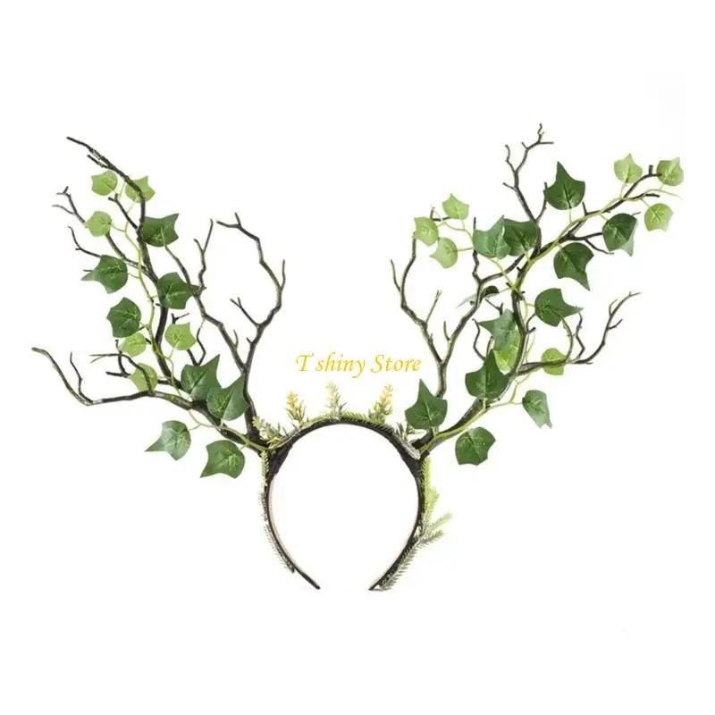 N58f Elegante foglia naturale a fascia naturale con dettaglio corna per le feste per donne accessori e decorazioni