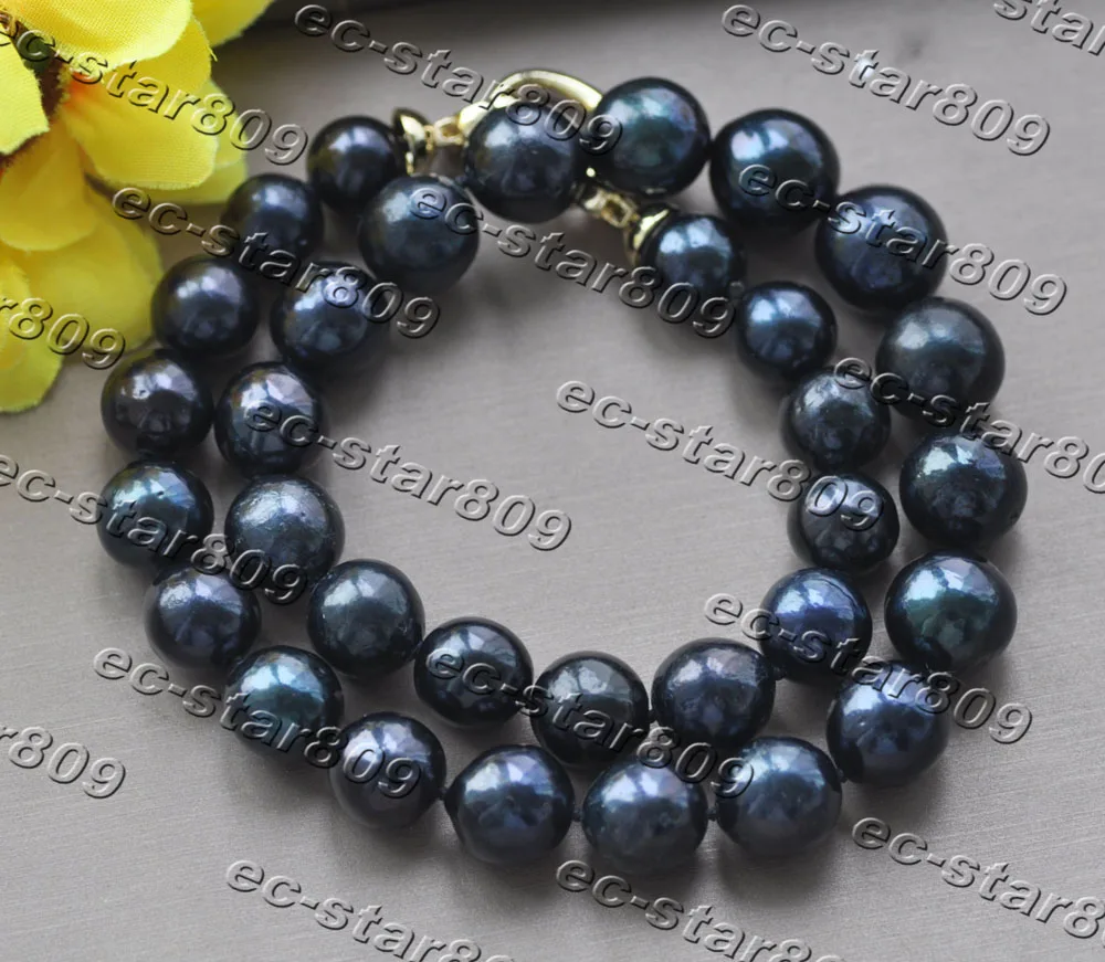 

MCT·STAR Z11216 18" 14mm Round Black Freshwater Pearl Necklace Choker