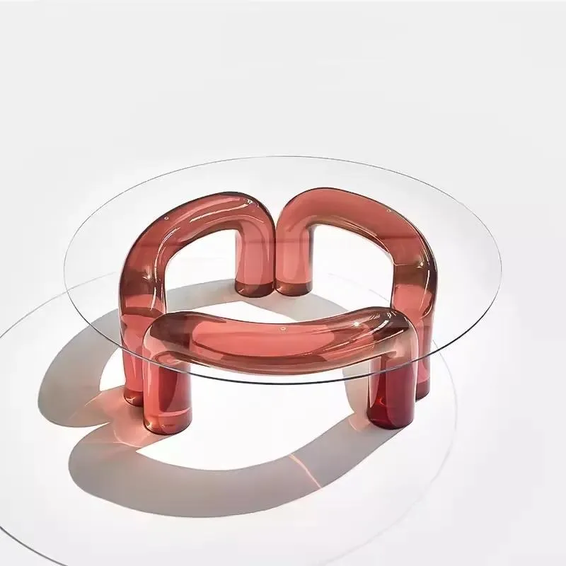 for Household living room furniture Tempered glass top Acrylic legs Round coffee table Luxury modern transparent coffee table
