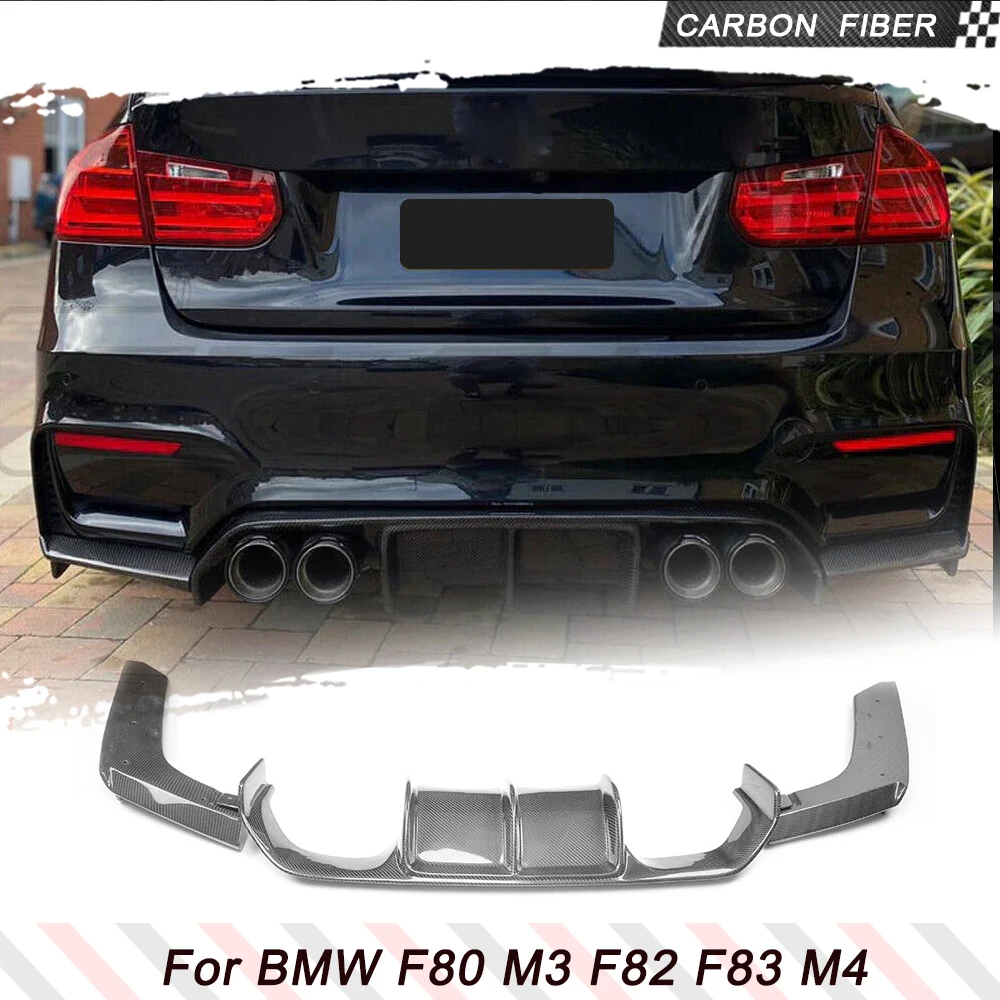 Car Rear Bumper Diffuser Lip Spoiler for BMW F80 M3 F82 F83 M4 Bumper 2014-2018 Sedan Carbon Fiber / ABS Black Rear Bumper Cover