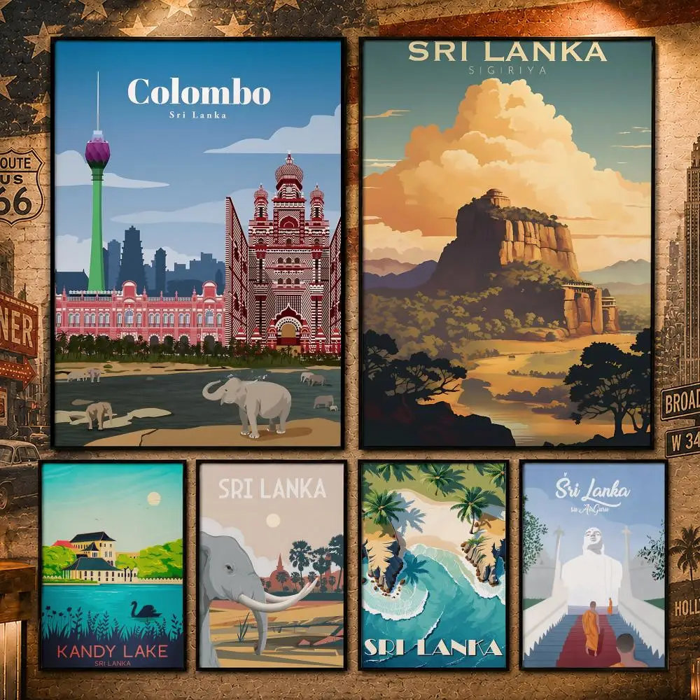 Country Name S-Sri LankaS Poster Vintage Retro Anime Poster Stickers Peel and Stick Wall Art Home Decor