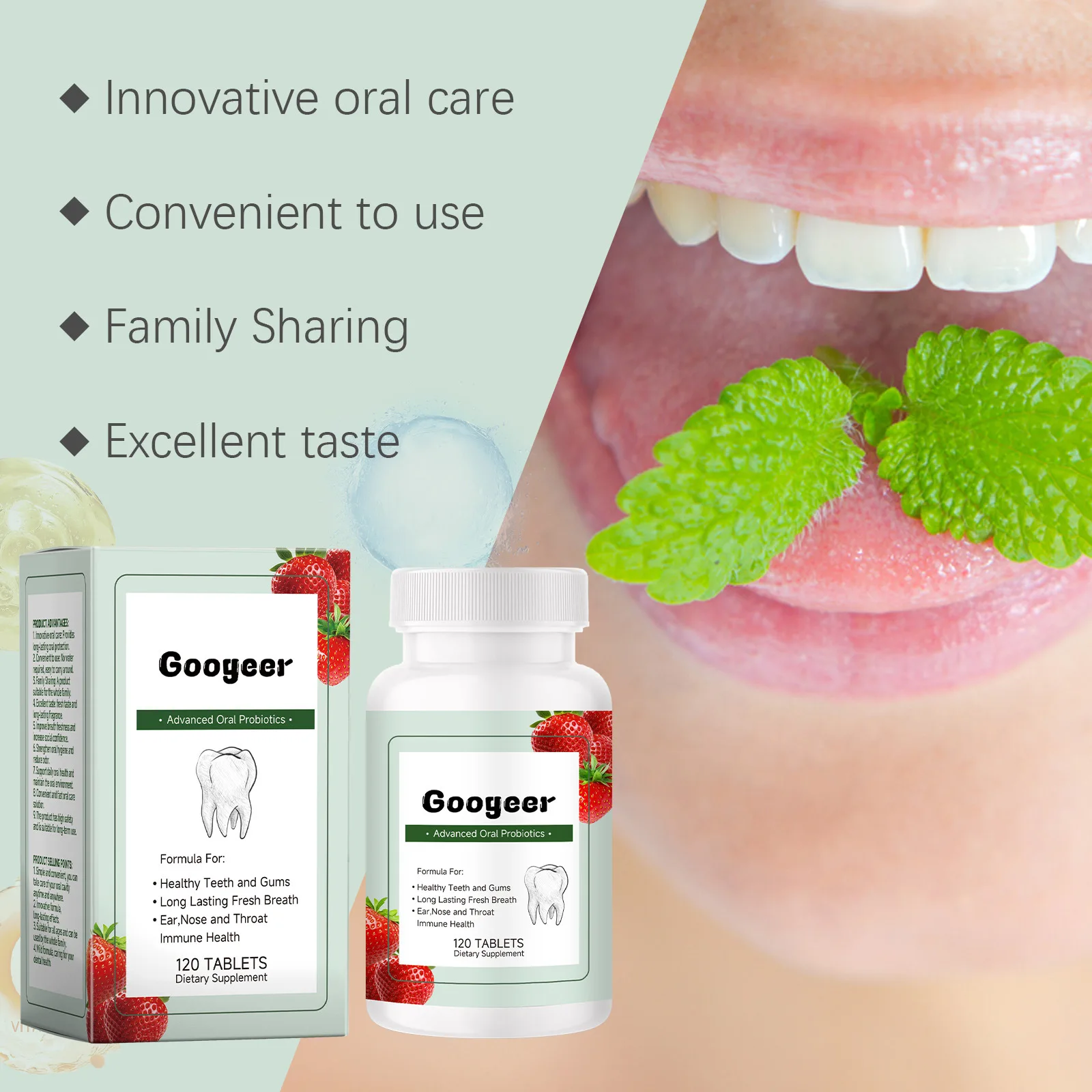 GOOGEER Probiotic Tablet Remove Dental Plaque Fresh Breath Remove Bad Breath Prevent Tooth Decay Whiten Teeth Dental Care Tablet