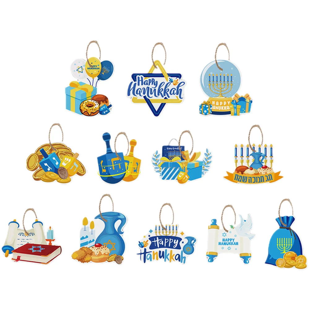 12 Pcs Hanging Festive Cards Hanukkah Party Decoration Accessories Pendant Decorations