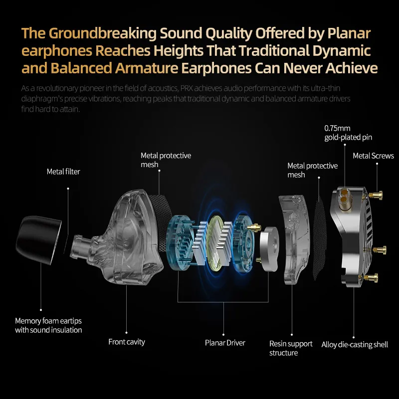 KZ PRX Earphone HiFi, Headset dalam telinga Monitor Bass musik dengan 2pin dapat diganti kabel