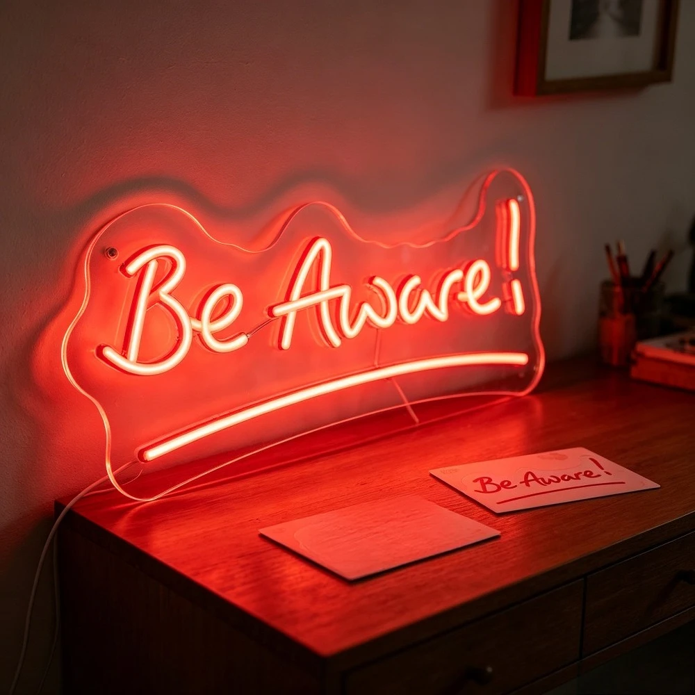Be Aware LED Neon Light USB Dimmable Wall Light Retail Shop Decor Store Entryway Security Room Warehouse Warning Display Lamp