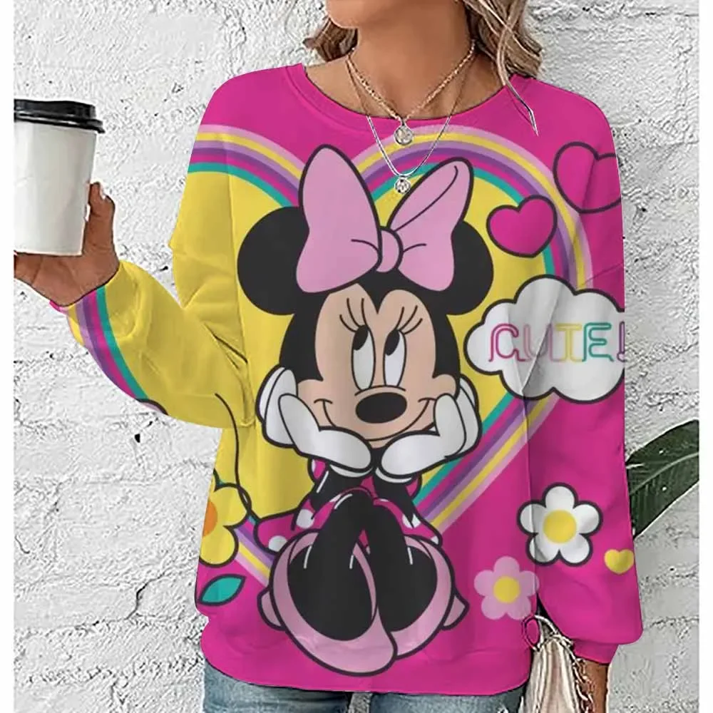 ملابس رياضية نسائية عصرية من ديزني ميكي ماوس مطبوعة بحروف بلوفر كاجوال برقبة دائرية وقلنسوة ملابس نسائية