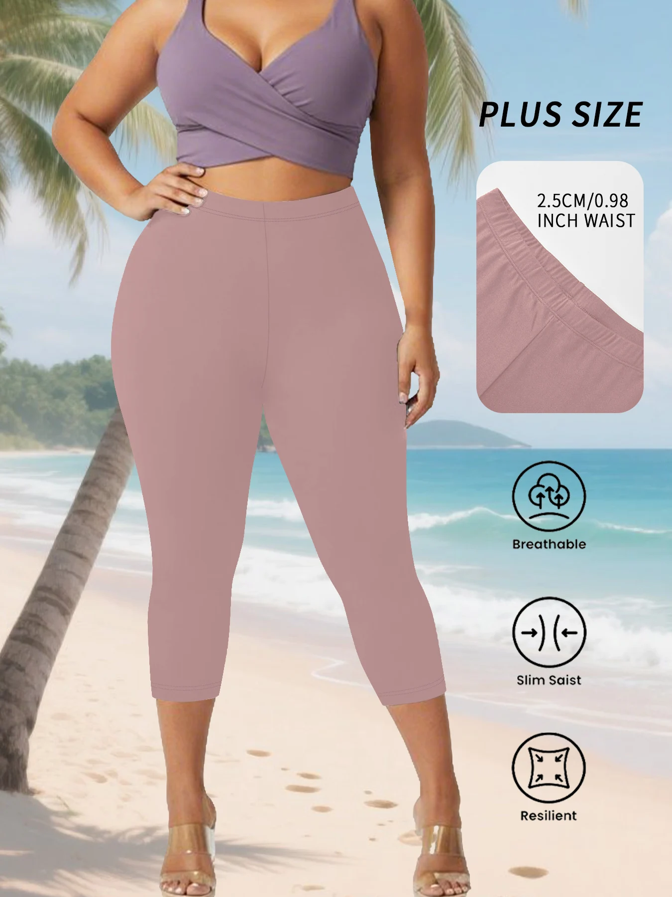 Plus Size No See Through Capri Pants for Women Super Soft Workout Running Yoga Athletic Leggings