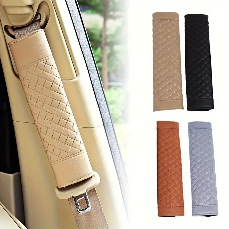 Car Seat Belt Shoulder Cover Leather Embroidery Wear-resistant Non-slip Leather Safety Cover Car Interior Decoration Products