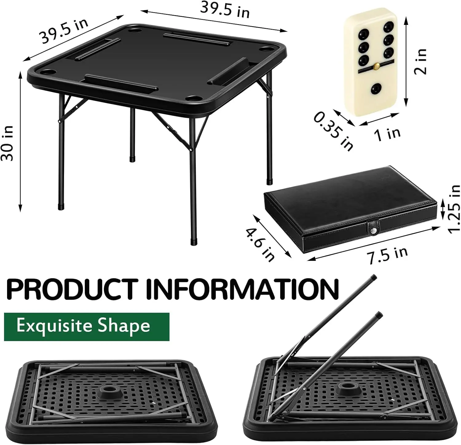 2 Pcs Folding Domino Game Table Set 38 Inch Plastic Table And Standard Domino With Leather Box Card Play Square Table With 28