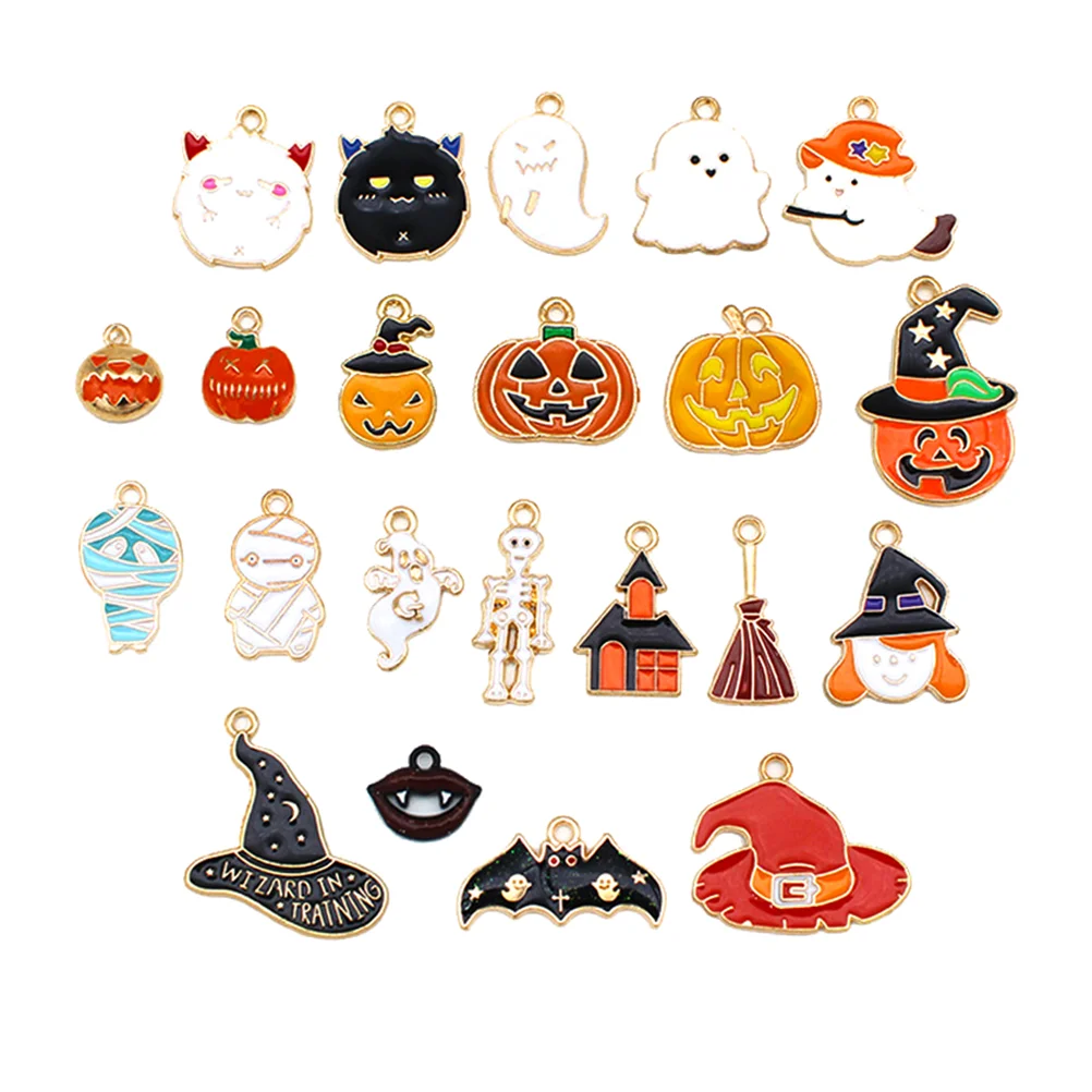 22 Pcs Halloween Accessories Jewelry Pendants Ghost Pumpkin Charms Alloy (iron) Witch Making