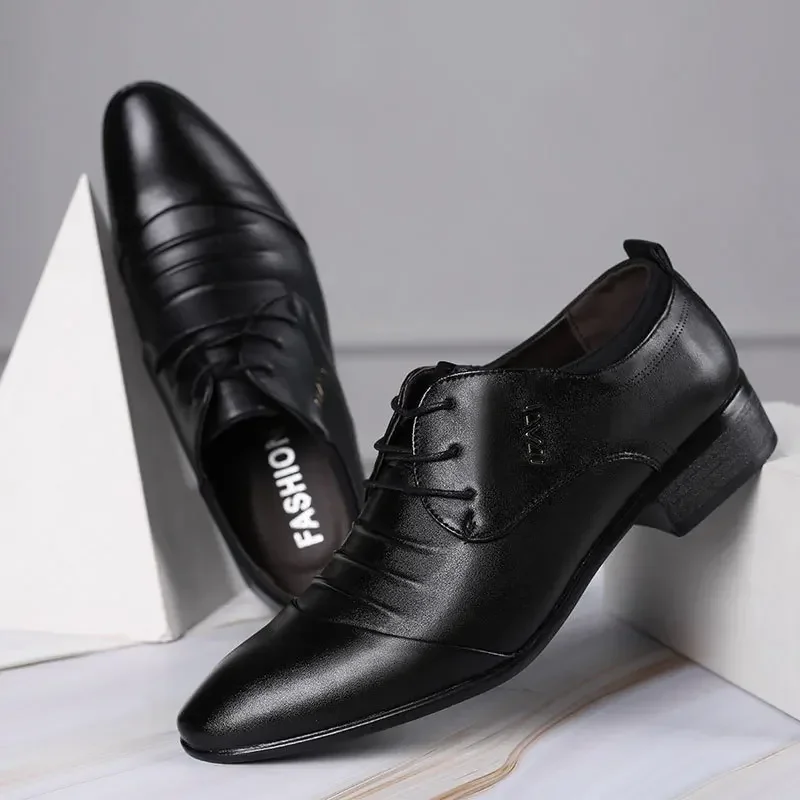 Zapatos de vestir clásicos para hombre, zapatos de cuero blanco con cordones, talla grande, Punta puntiaguda, informales de negocios, zapatos formales para boda