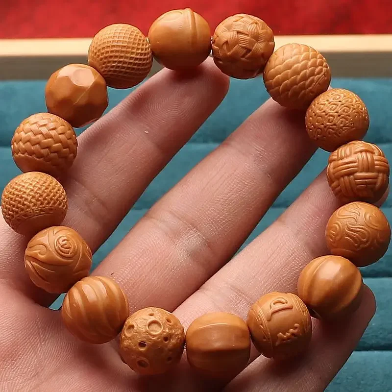 Duobao Monkey Walnut Collectables-Autograph Hand Carved Circle Six Words Mantra Single Bracelet Wenwan Deco