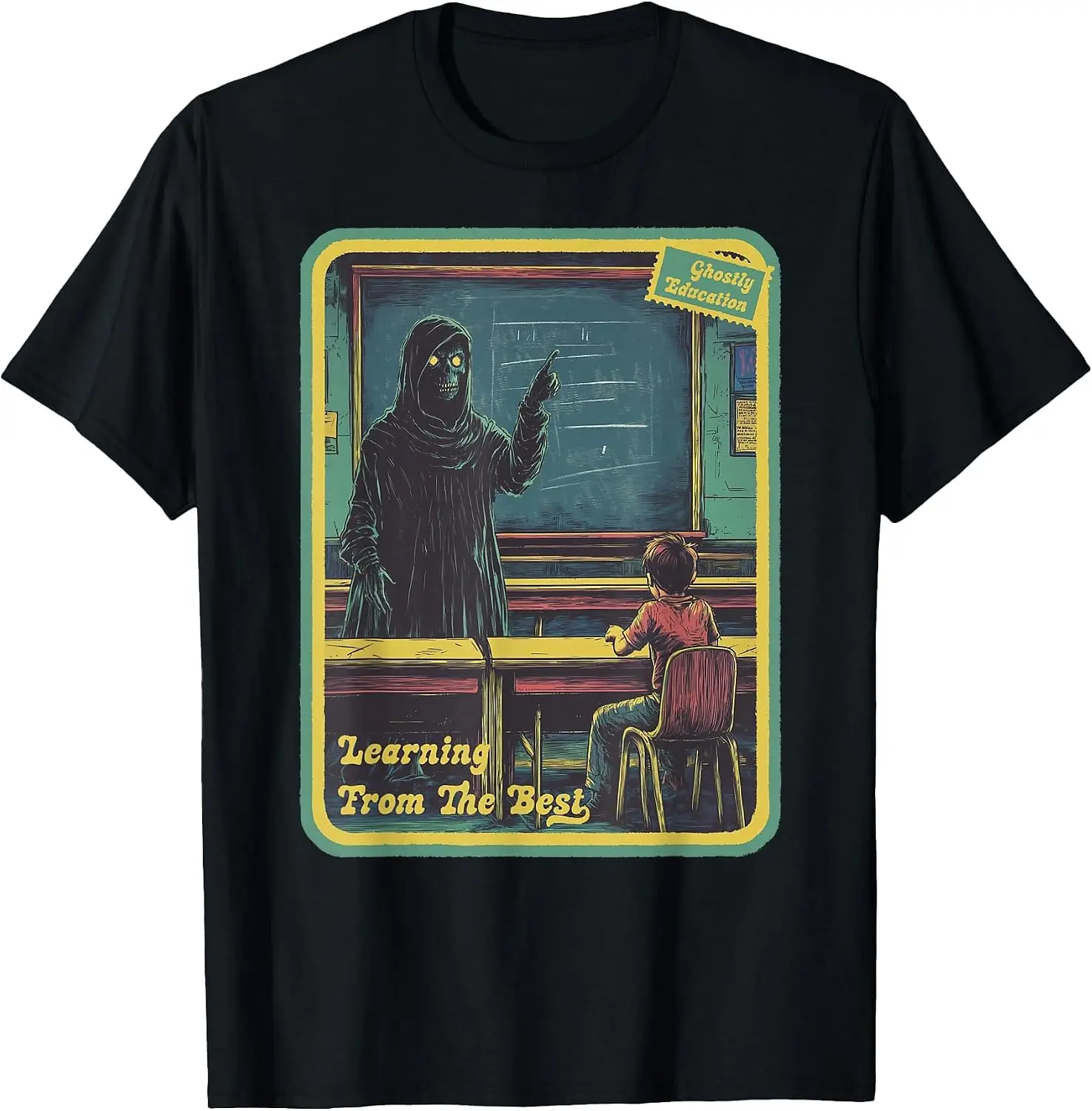 Vintage Horror Halloween Teacher Retro Ghostly Classroom T-Shirt vintage style tee  boxy fit tee black graphic tee 100% cotton men