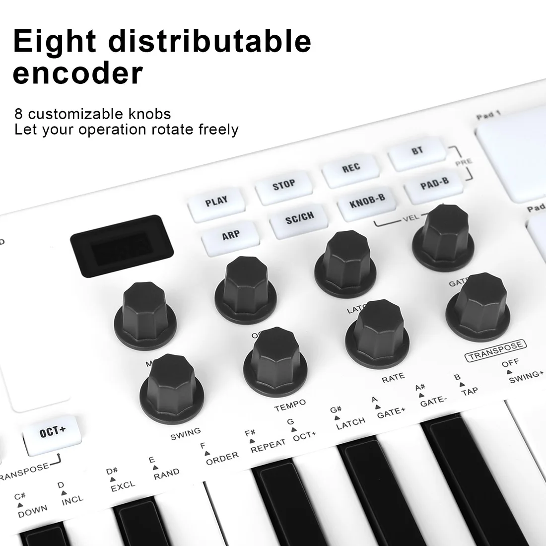 SMK-25  Portable Keyboard MIDI Controller Arrangement Bluetooth Wireless 25 Force Sensing Key RGB Strike Pad Keyboard view 5