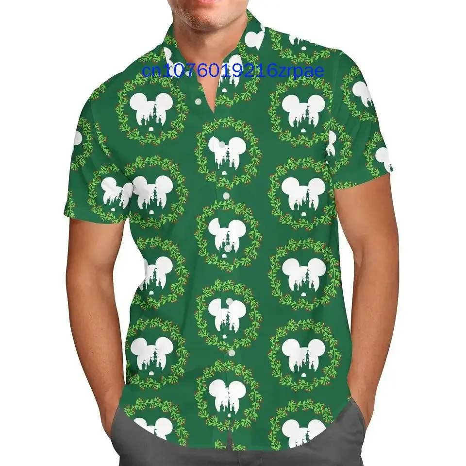 Disney Cinderella Castle Weihnachten Hawaiihemd 3D-Druck Herren- und Damen-Kinderhemd mit Knopfleiste und kurzen Ärmeln