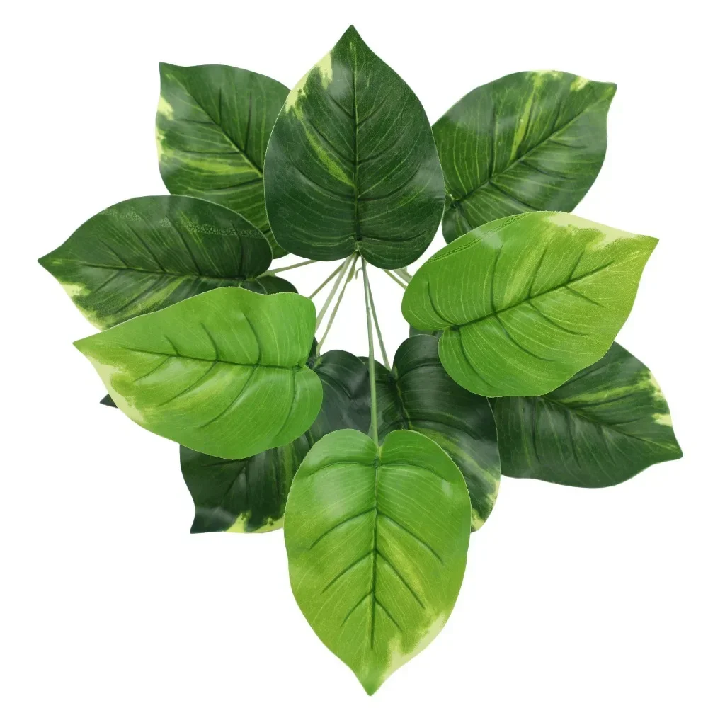 12 Heads Artificial Green Plant Turtle Back Leaves Colored Calla Leaf Fake Green Plant Living Room Office Home Garden Decoration