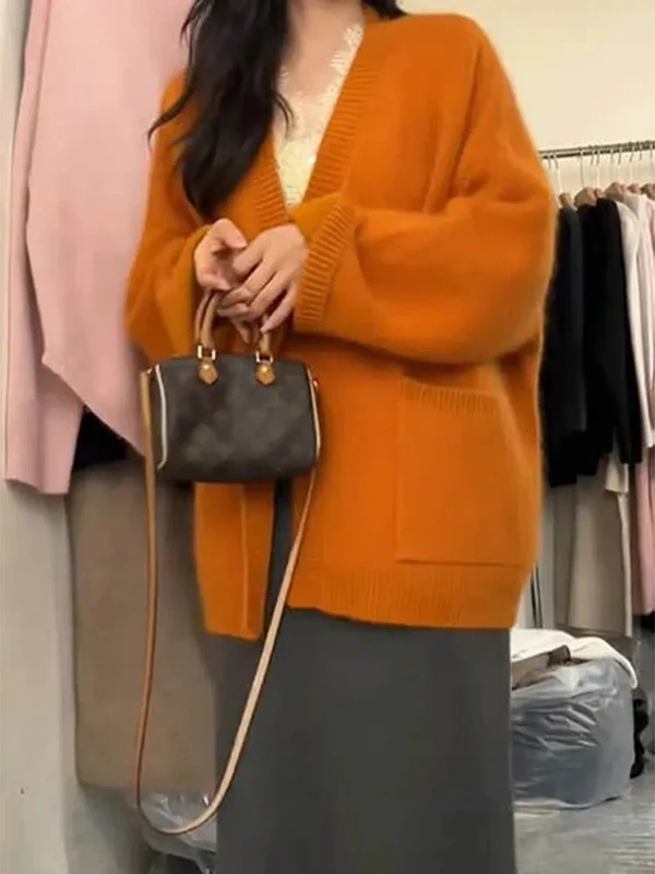 レディース ティエンド ニット ベアファー セーター コート Vネック ソフト 暖かい 秋冬 アウター カジュアル スリーブ ロング スリーブ ミッドレングス