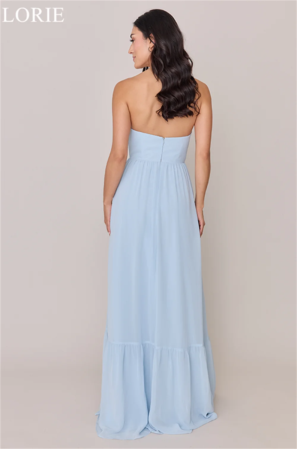 LORIE Sky Blue Chiffon Bridesmaid Dresses Strapless Side Slit Backless A-Line Pleated Wedding Party Prom Gowns 2024 Customized