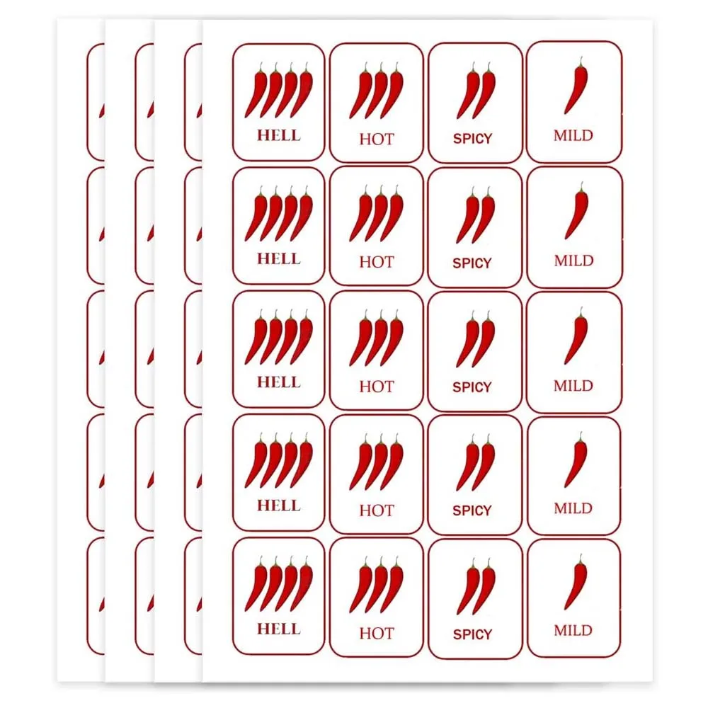 4-Level Spicy Indicator Stickers Red Chili Pepper Labels 0.75×1 Inch Spicy Stickers for Food Packaging, and Home Kitchens 500Pcs