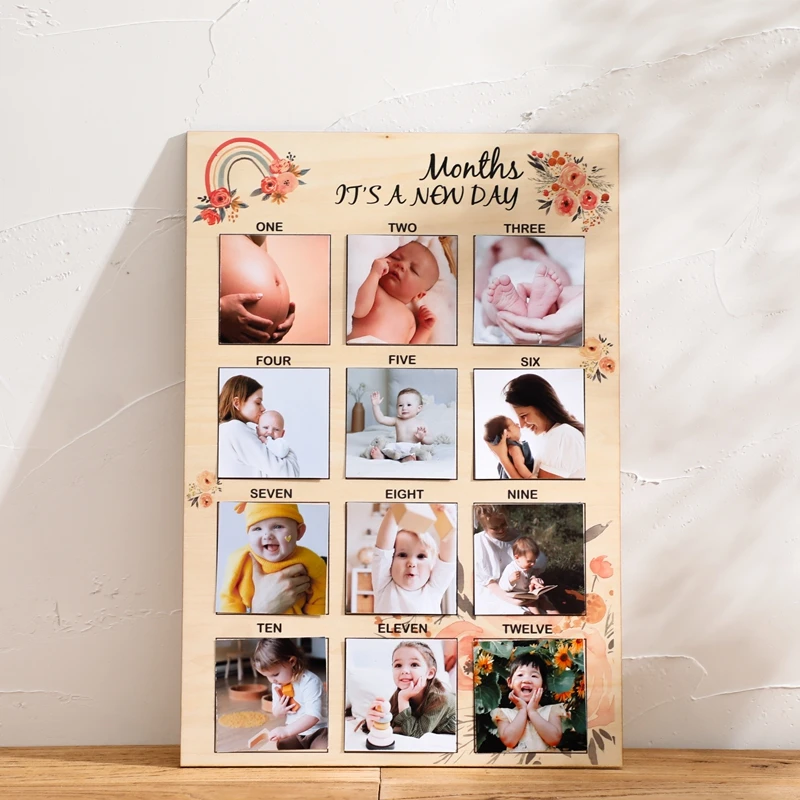 

Newborn Memorial Wooden Frame My First Year Baby Keepsake Frame 0-12 Months Pictures Photo Souvenirs Kids Growing Memory Gifts